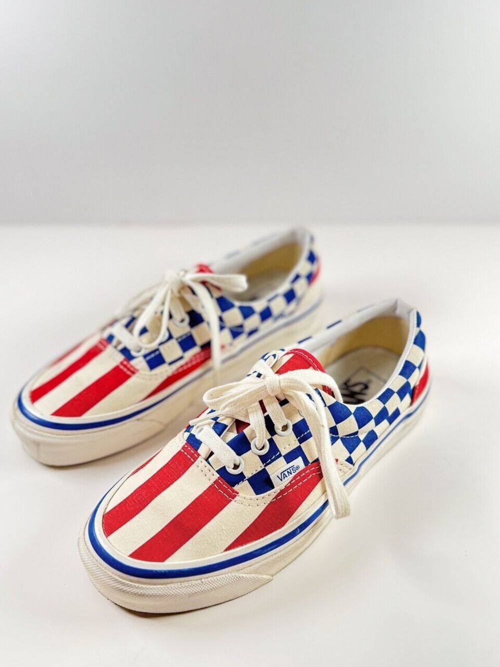 Vans Era 95 DX Adult Shoes Red Blue Stripe Check Sneakers Men 5 Women 6.5